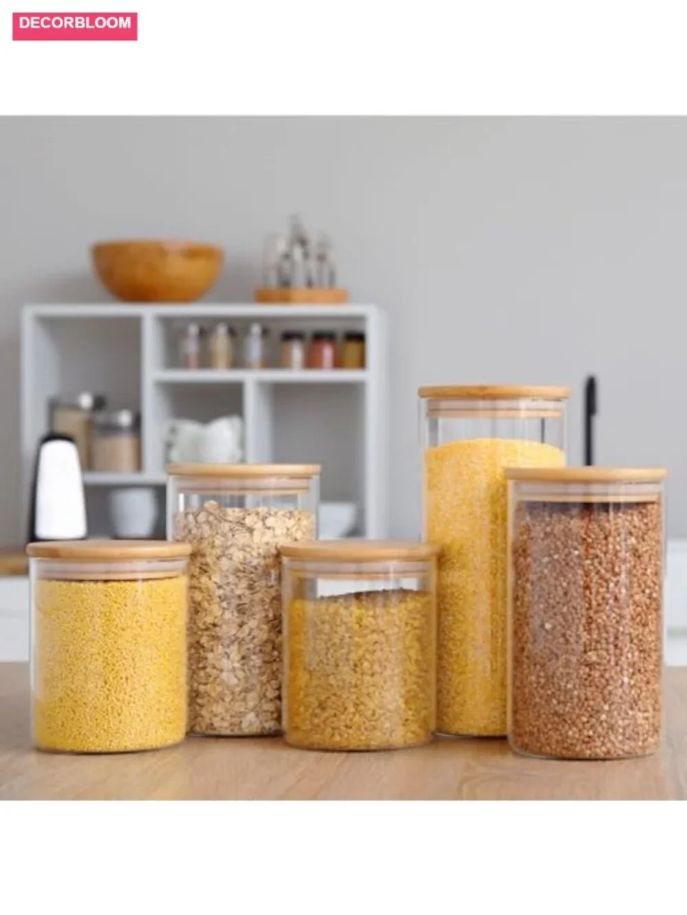 24 Pcs Glass Storage Jars with Bamboo Lids, 4 Sizes Airtight Food Containers